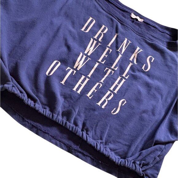 Ces Femme Short Sleeve Sweatshirt With Elastic Bottom-Blue-Large-GUC - Picture 5 of 6